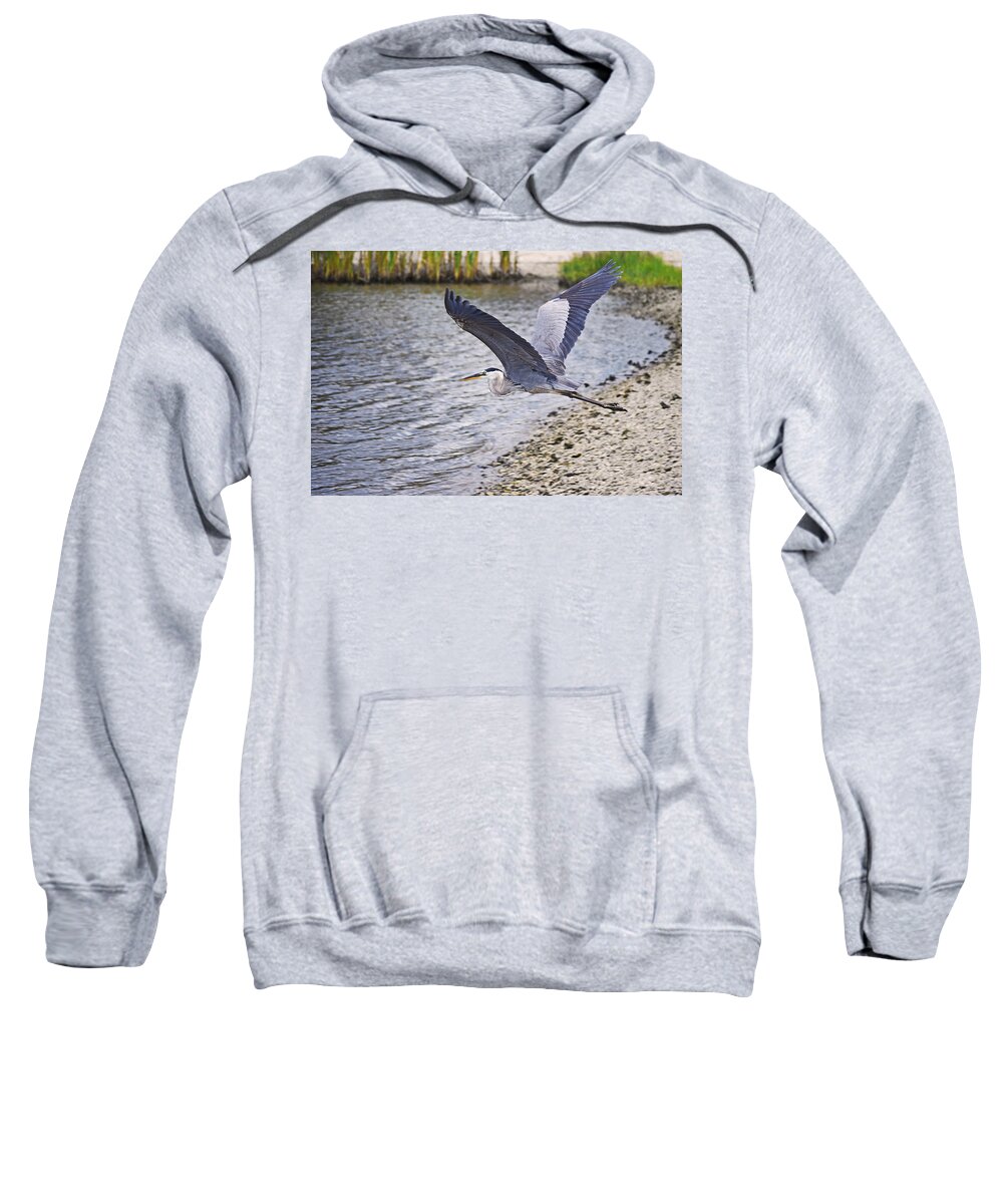 Heron Sweatshirt featuring the photograph Flight of the Heron by DigiArt Diaries by Vicky B Fuller