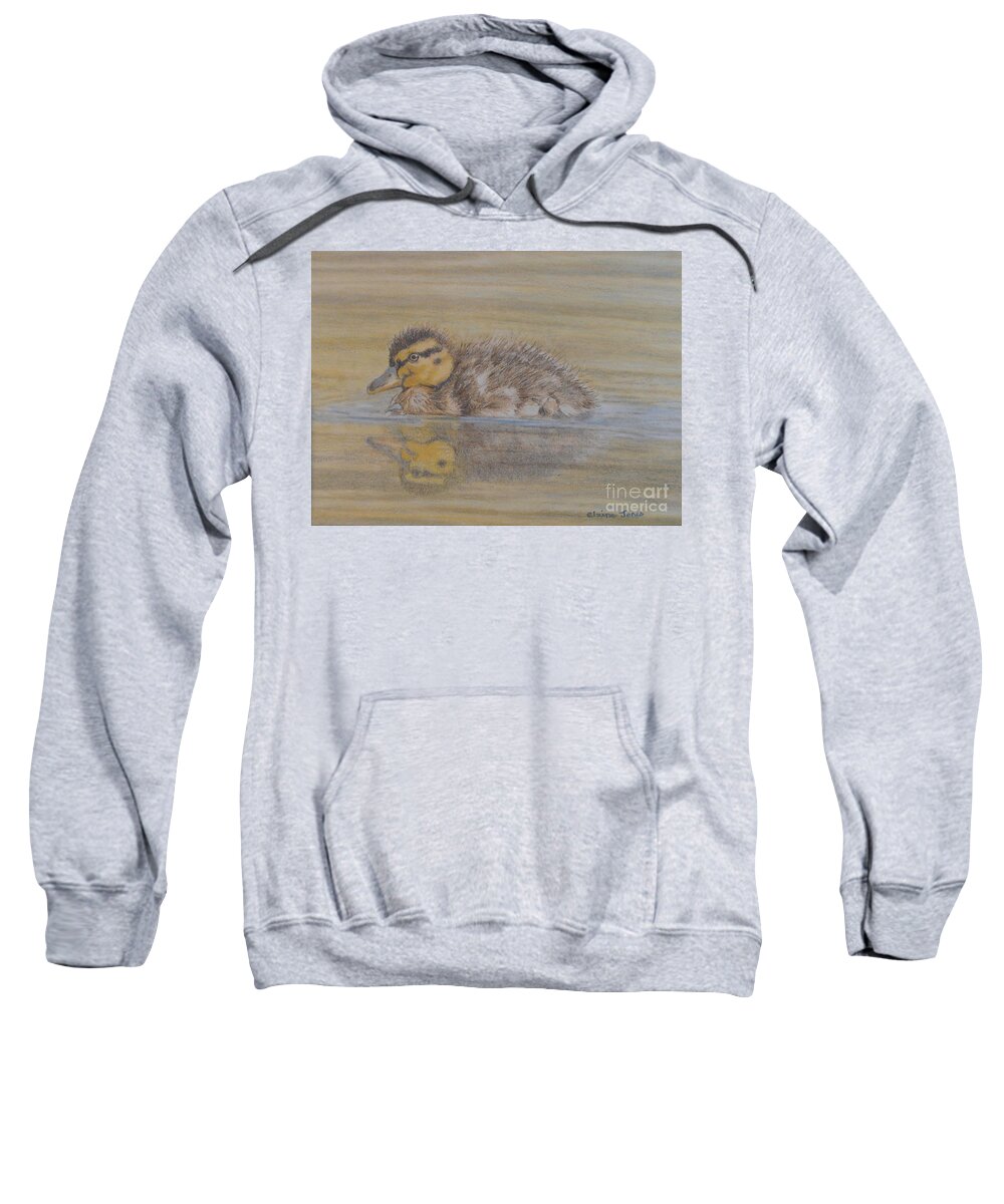 Duckling Sweatshirt featuring the painting Fluffy Duckling by Elaine Jones