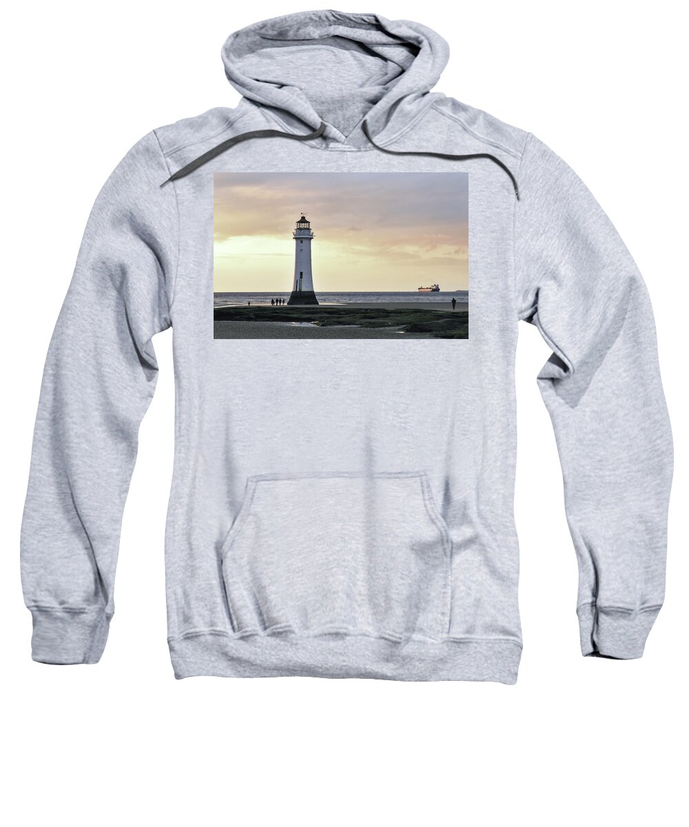 Lighthouse Sweatshirt featuring the photograph Fort Perch Lighthouse and ship by Spikey Mouse Photography