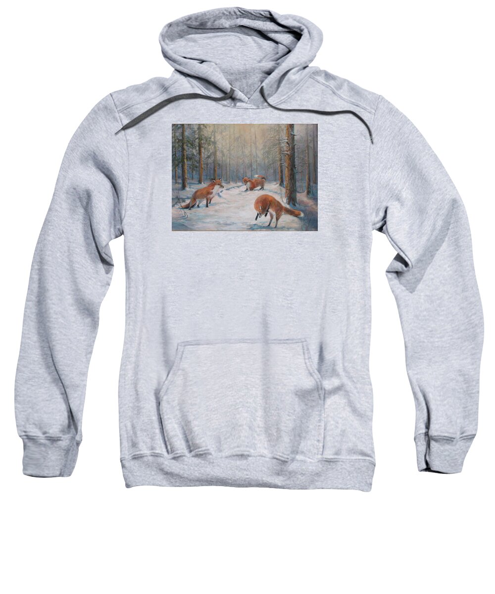 Nature Sweatshirt featuring the painting Forest games by Donna Tucker
