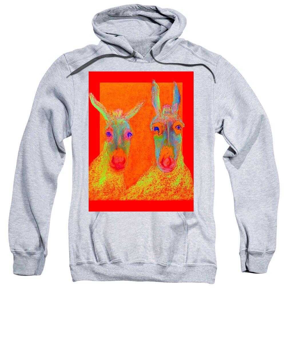 Donkey Sweatshirt featuring the painting Funky Donkeys Art Prints by Sue Jacobi