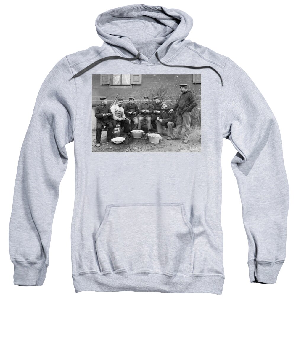 1915 Sweatshirt featuring the photograph Germans Peeling Potatoes by Underwood Archives