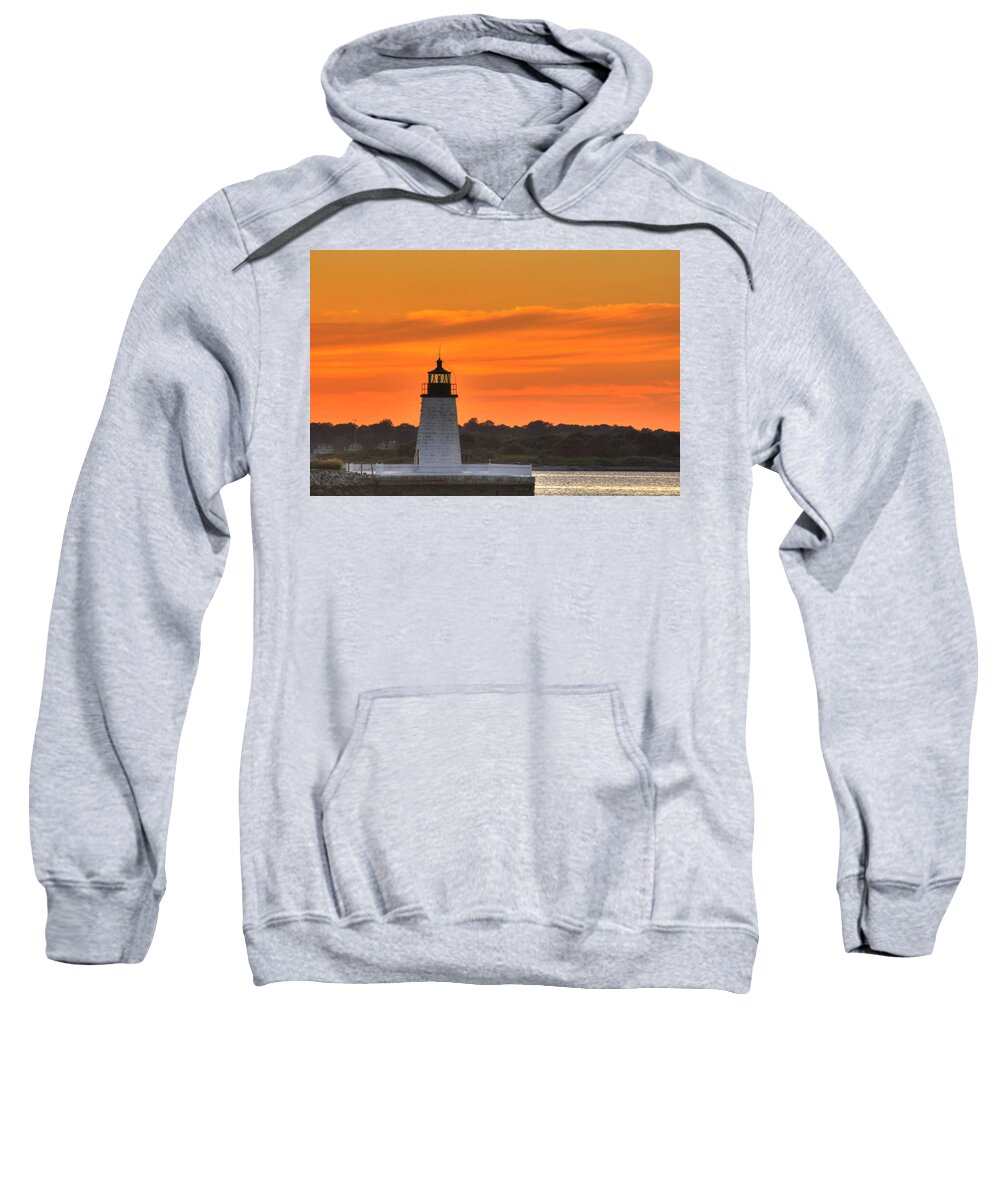 Newport Sweatshirt featuring the photograph Goat Island Light by Andrew Pacheco