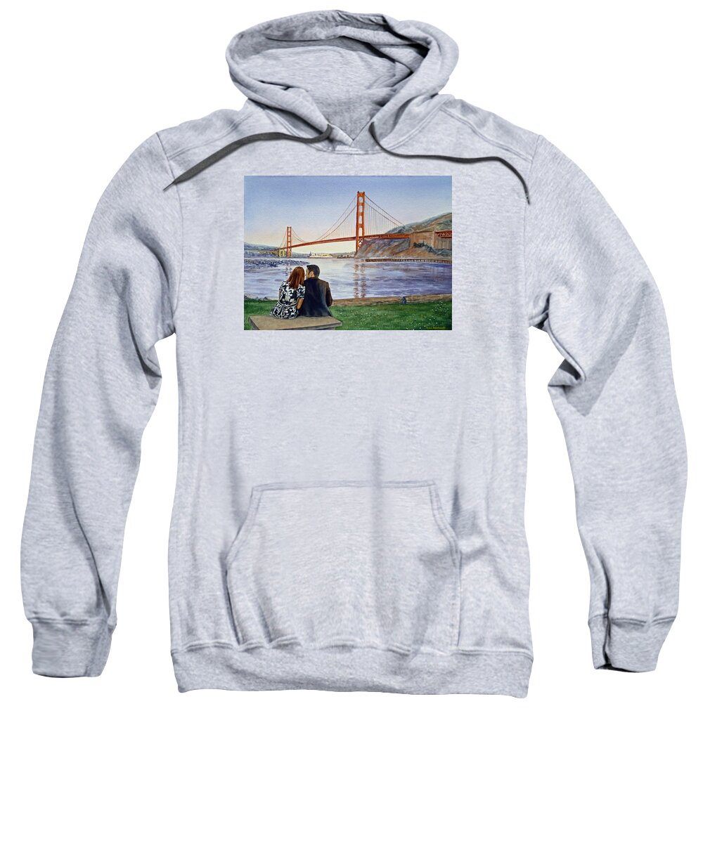 San Francisco Sweatshirt featuring the painting Golden Gate Bridge San Francisco - Two Love Birds by Irina Sztukowski