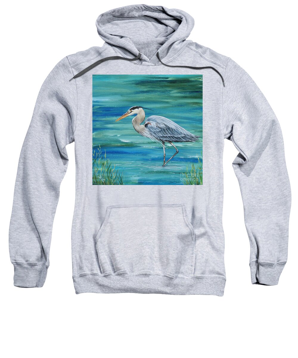 Blue Heron Sweatshirt featuring the painting Great Blue Heron-1a by Jean Plout