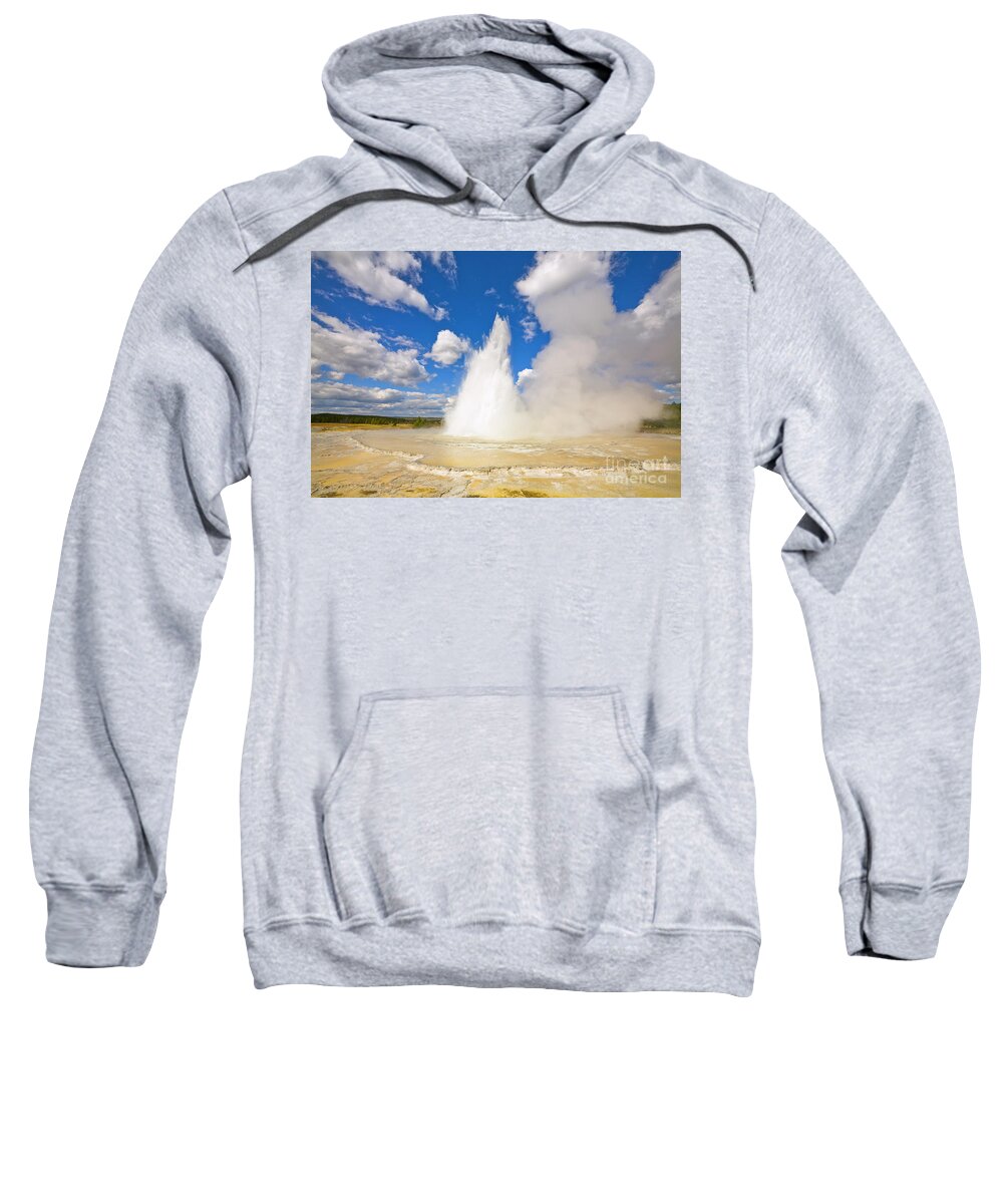 00431103 Sweatshirt featuring the photograph Great Fountain Geyser in Yellowstone by Yva Momatiuk and John Eastcott