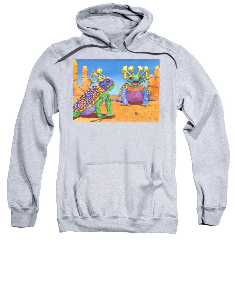 Lizard Sweatshirt featuring the painting Greater and Lesser Horned Lizards by Catherine G McElroy
