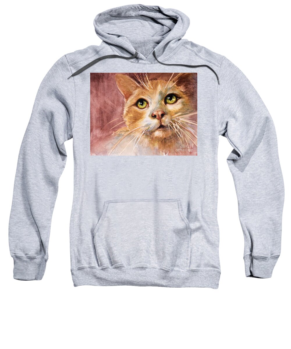 Cat Sweatshirt featuring the painting Green Eyes by Judith Levins