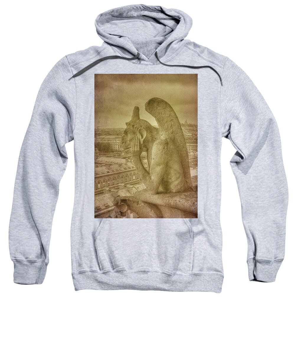 Paris Notre Dame Gargoyle Grotesque Sweatshirt featuring the photograph Grotesque from Notre Dame by Michael Kirk