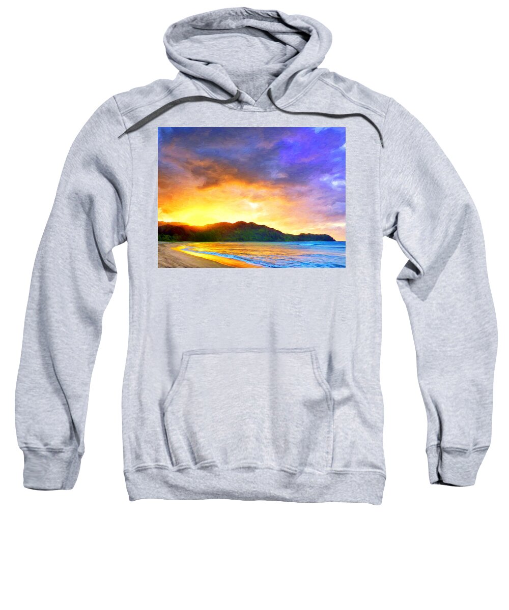 Sunset Sweatshirt featuring the painting Hanalei Sunset by Dominic Piperata