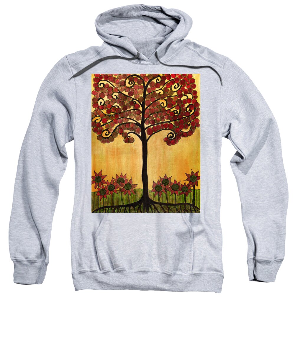 Tree Sweatshirt featuring the painting Happy Tree In Red by Lee Owenby