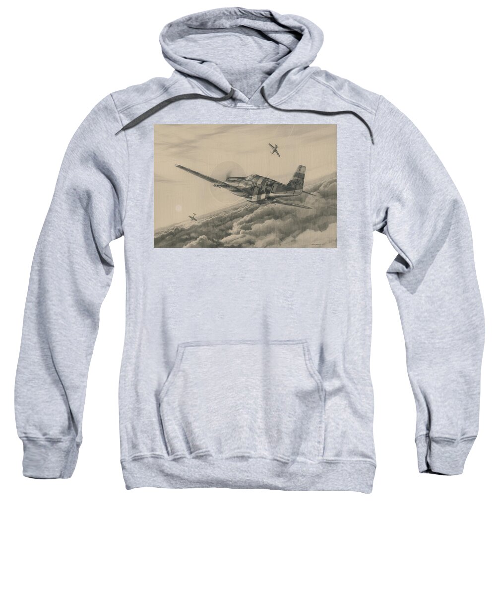 P-51 Mustang Sweatshirt featuring the drawing High-Angle Snapshot by Wade Meyers