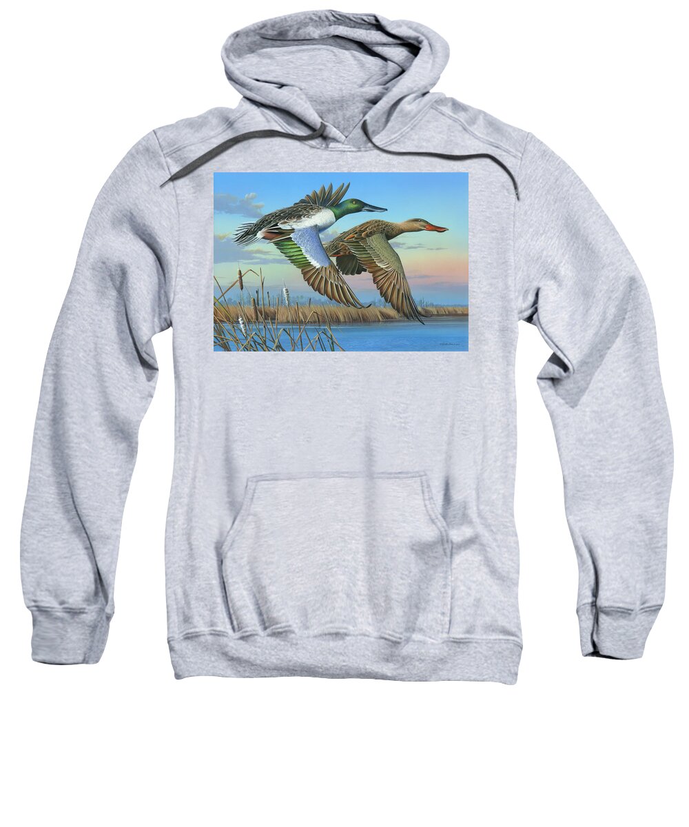 Northern Shoveler Sweatshirt featuring the painting High Water by Mike Brown