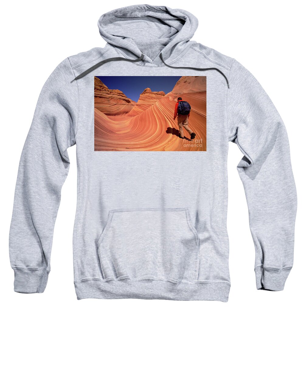 00341088 Sweatshirt featuring the photograph Hiker On Petrified Dunes by Yva Momatiuk John Eastcott