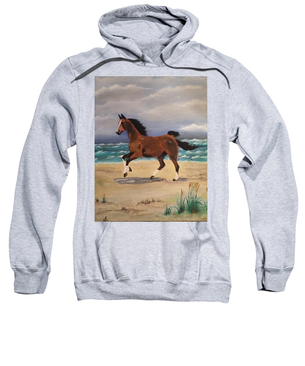 Art Sweatshirt featuring the painting Horse 1 by Ryszard Ludynia