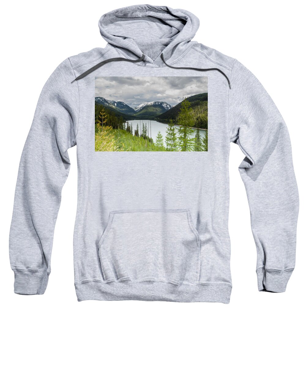 Hungry Horse Sweatshirt featuring the photograph Hungry Horse Reservoir by Fran Riley