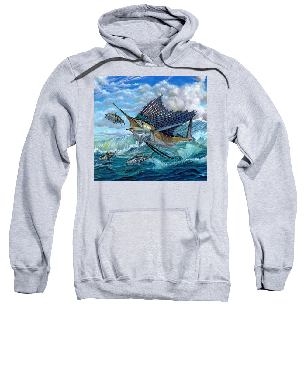Small Tuna Sweatshirt featuring the painting Hunting Sail by Terry Fox