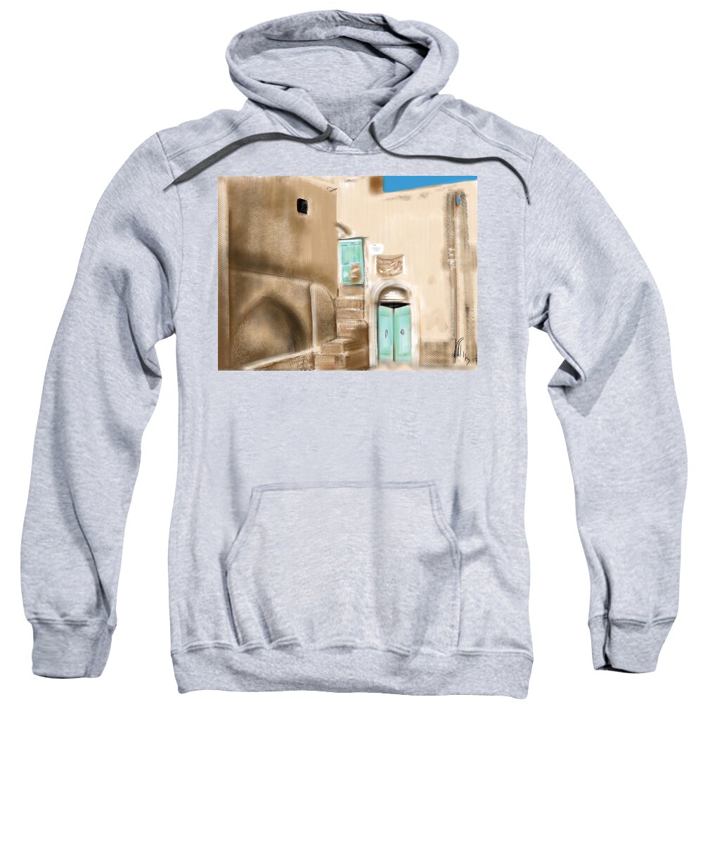 Iran Sweatshirt featuring the painting Iran Yazd House by Lois Ivancin Tavaf