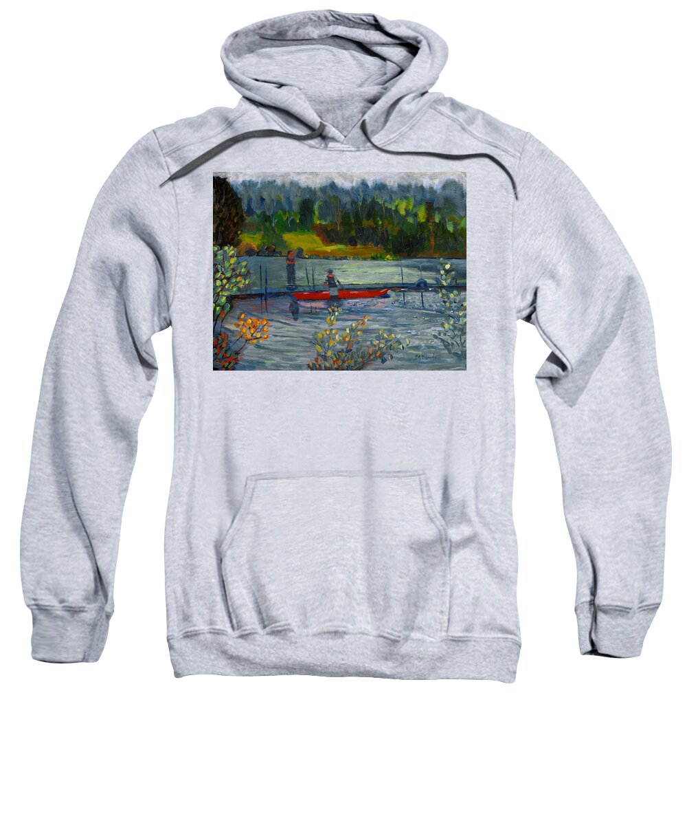 Kayak Sweatshirt featuring the painting Kayak at Kittatinny by Michael Daniels