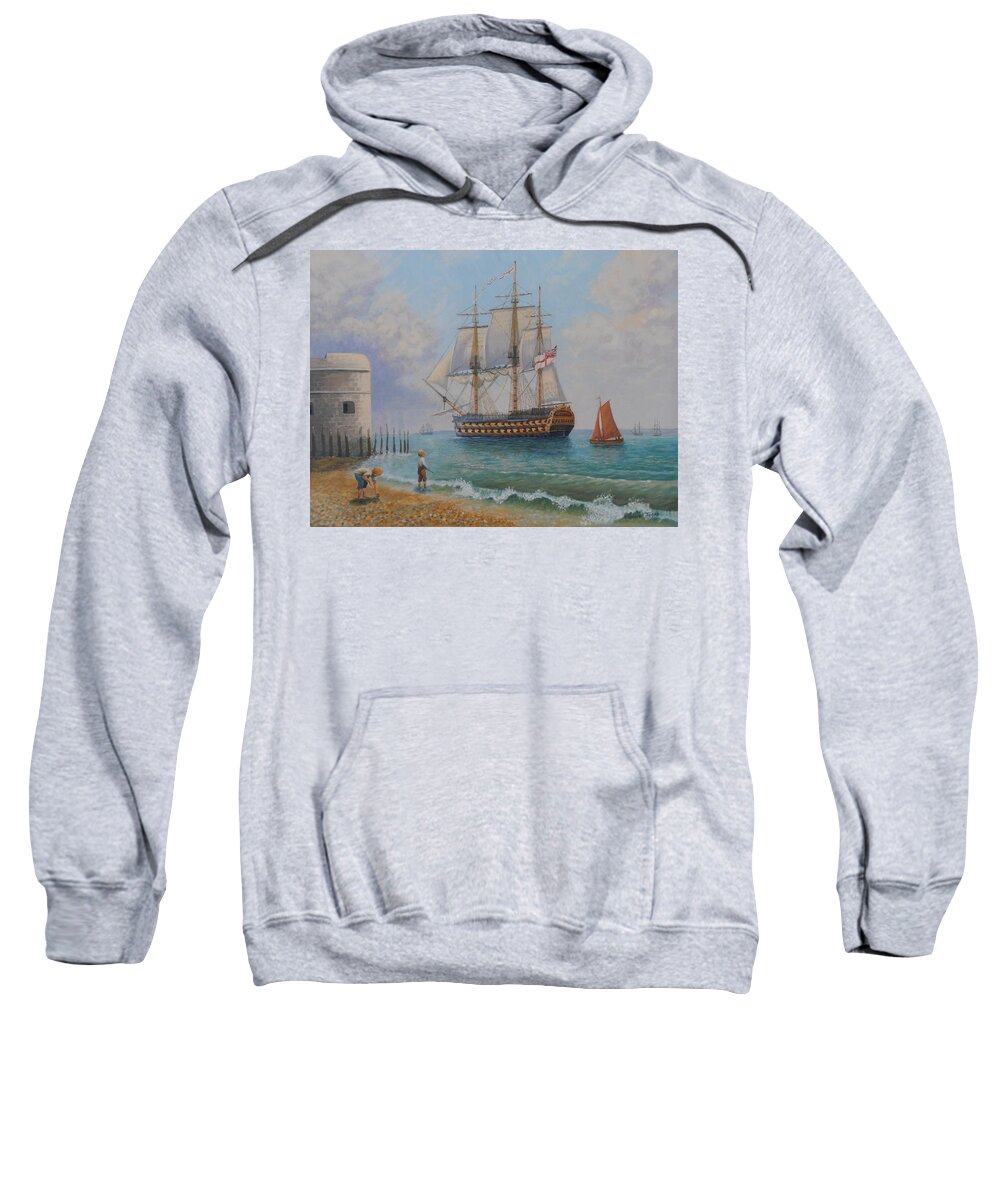 Oil Paintings Sweatshirt featuring the painting Leaving Portsmouth Harbour by Elaine Jones