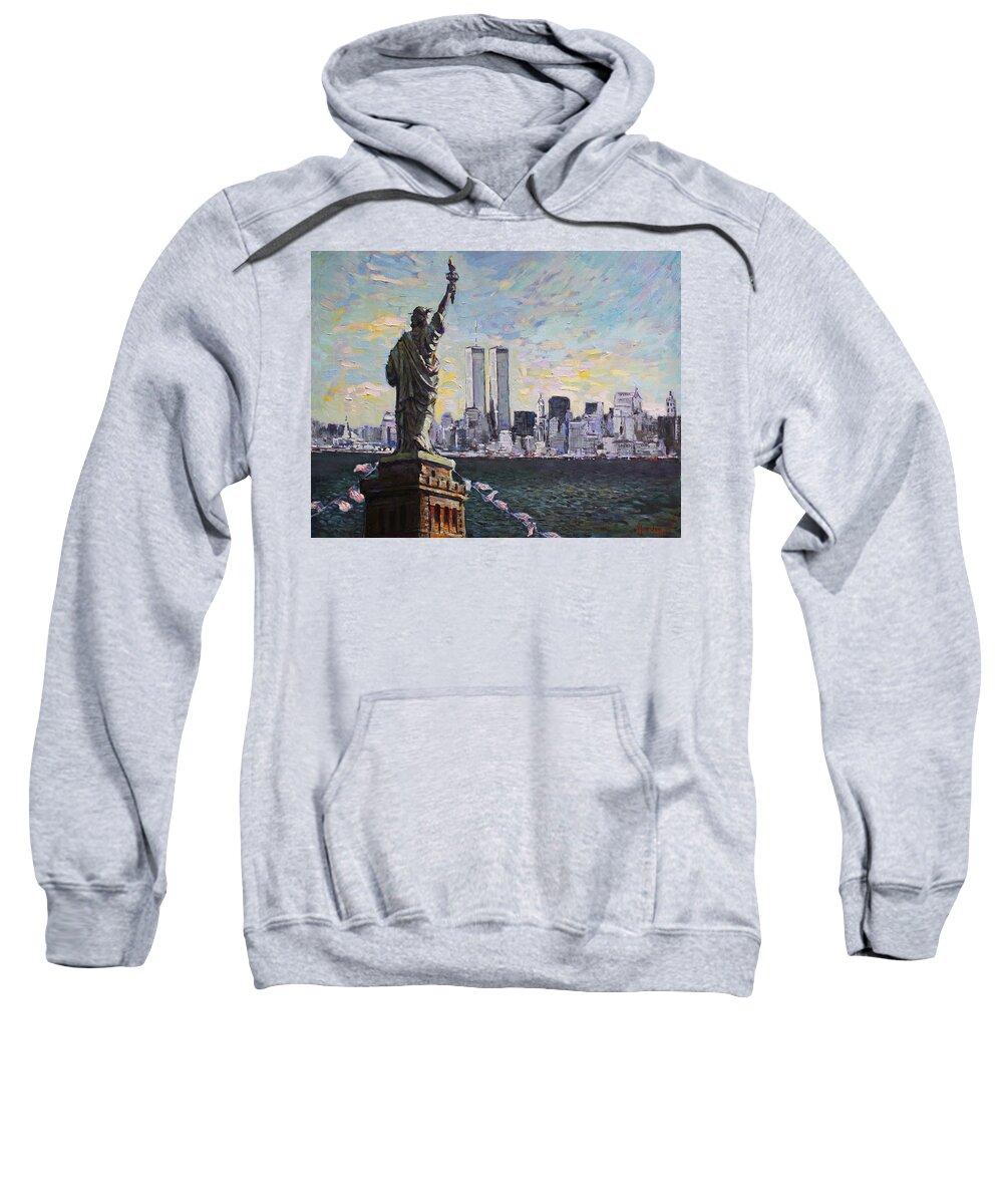 New York City Sweatshirt featuring the painting Liberty by Ylli Haruni