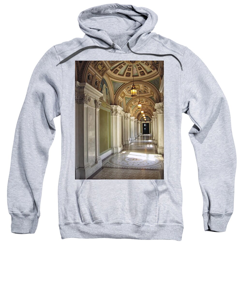 Washington Dc Sweatshirt featuring the photograph Library of Congress Hallway Washington DC by Mary Lee Dereske