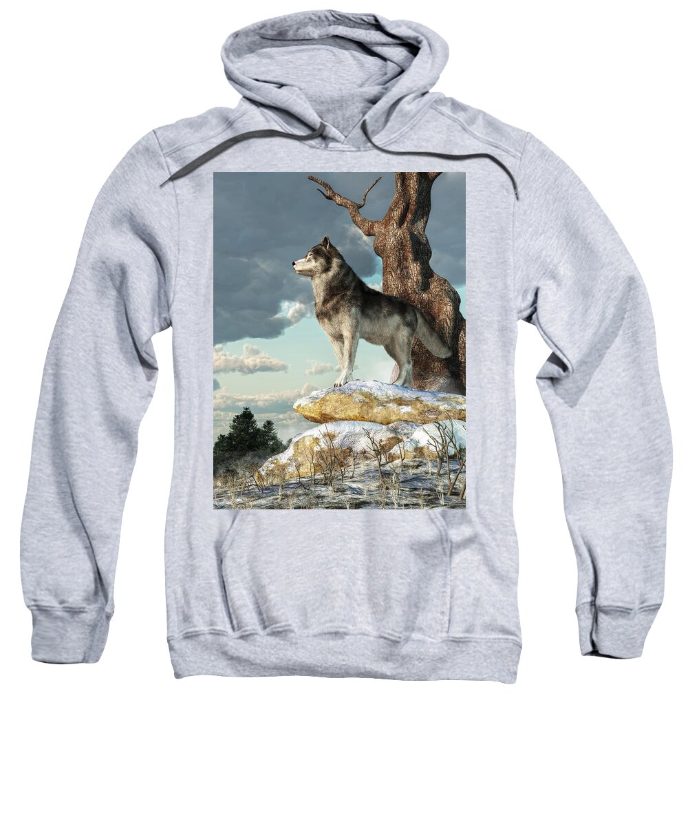 Lone Wolf Sweatshirt featuring the digital art Lone Wolf by Daniel Eskridge