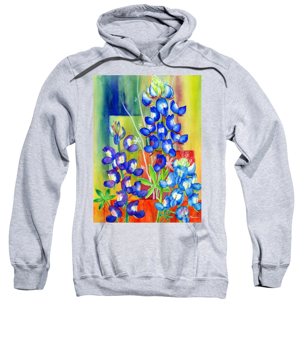 Wild Flower Sweatshirt featuring the painting Lupinus Texensis by Hailey E Herrera