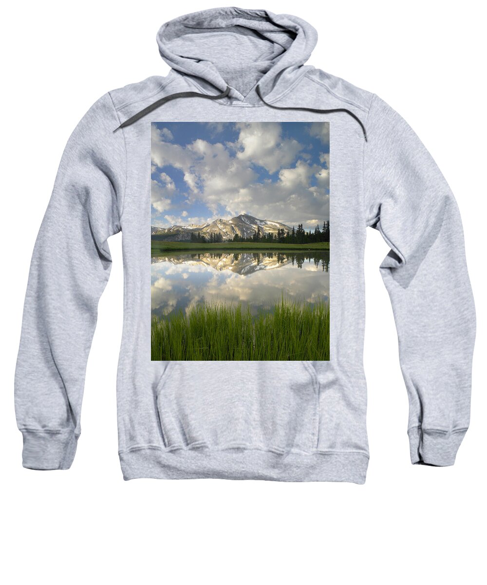 00175345 Sweatshirt featuring the photograph Mammoth Peak And Clouds Reflected by Tim Fitzharris