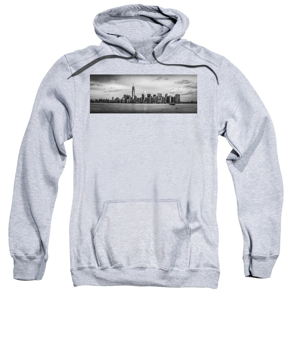 Manhattan Sweatshirt featuring the photograph Manhattan Skyline Black and White by David Morefield