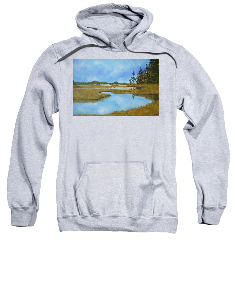 Maine Sweatshirt featuring the painting Marsh by Kellie Chasse