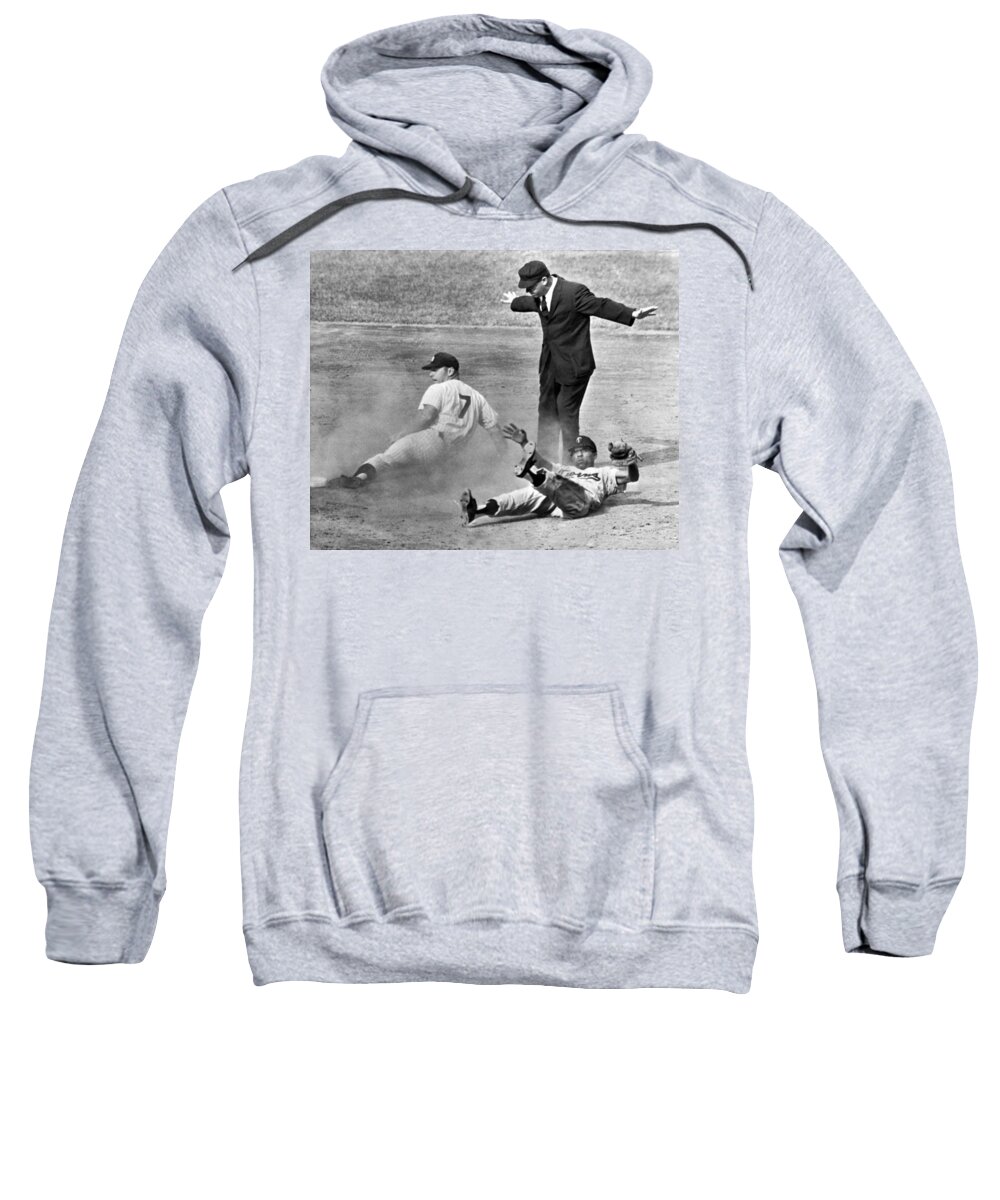 1961 Sweatshirt featuring the photograph Mickey Mantle Steals Second by Underwood Archives