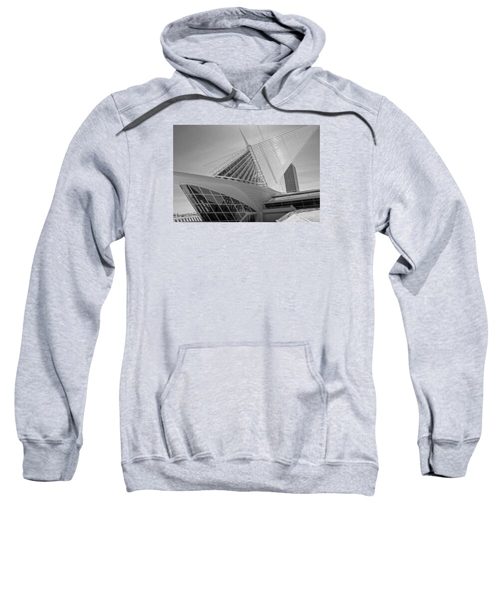Museum Sweatshirt featuring the photograph Milwaukee Art Museum Black and White by Susan McMenamin