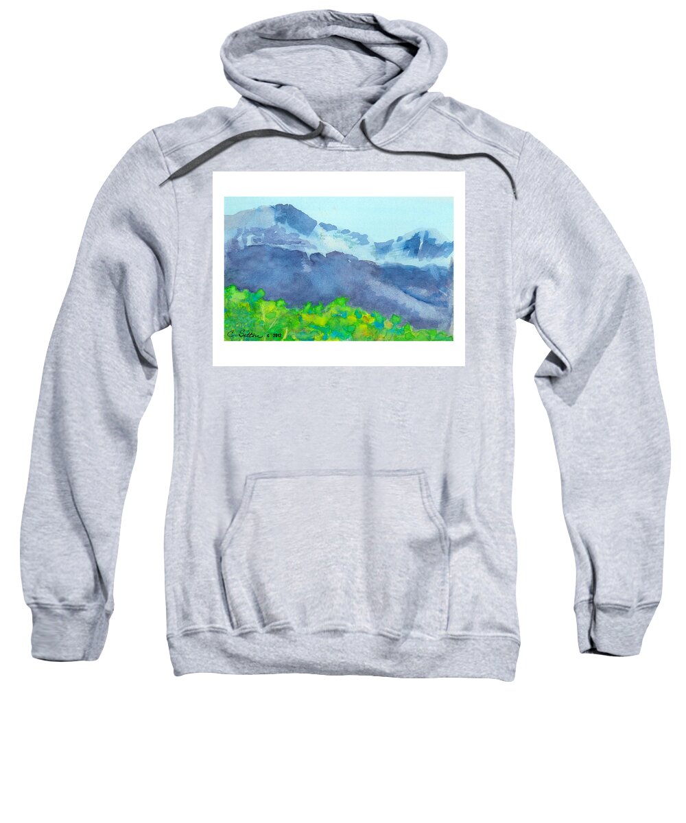 C Sitton Paintings Sweatshirt featuring the painting Montana Mountain Mist by C Sitton