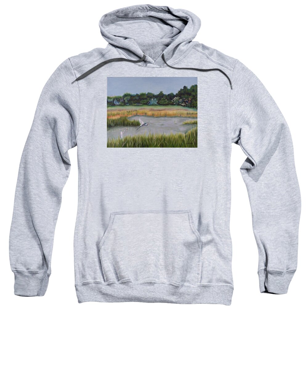 Coastal Sweatshirt featuring the painting Morning Marsh Scene by Jill Ciccone Pike