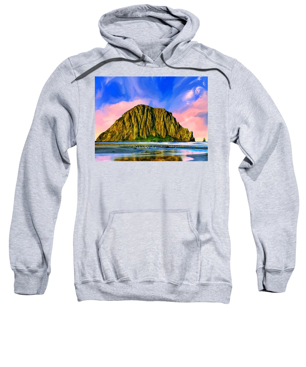 Morro Rock Sweatshirt featuring the painting Morro Rock Sunset by Dominic Piperata