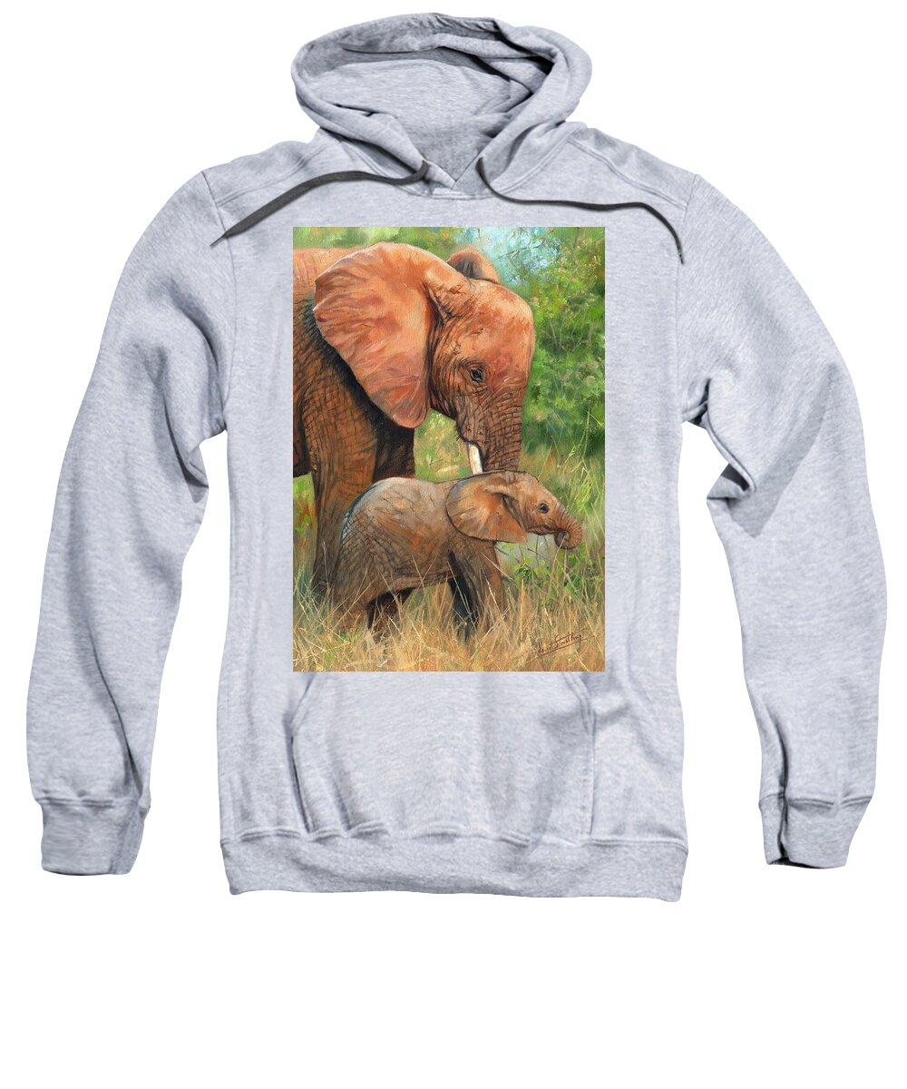 Elephant Sweatshirt featuring the painting Mother Love 2 by David Stribbling