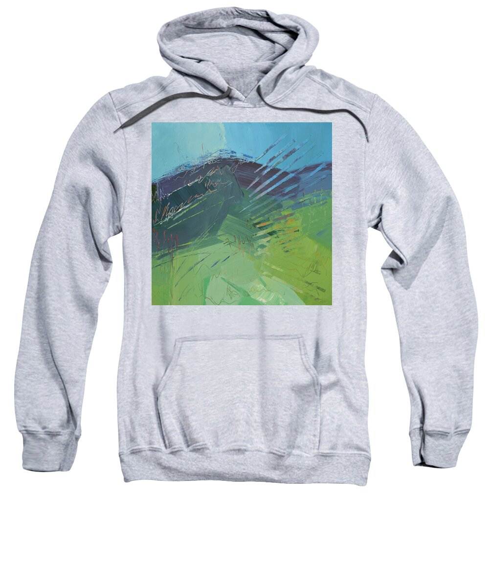 Mountain Sweatshirt featuring the painting Mountain High by Linda Bailey