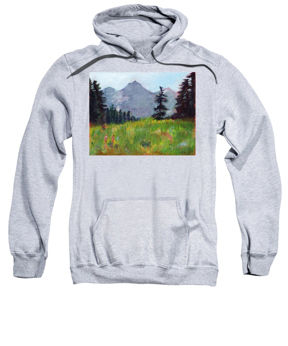 C Sitton Painting Paintings Sweatshirt featuring the painting Mountain View by C Sitton