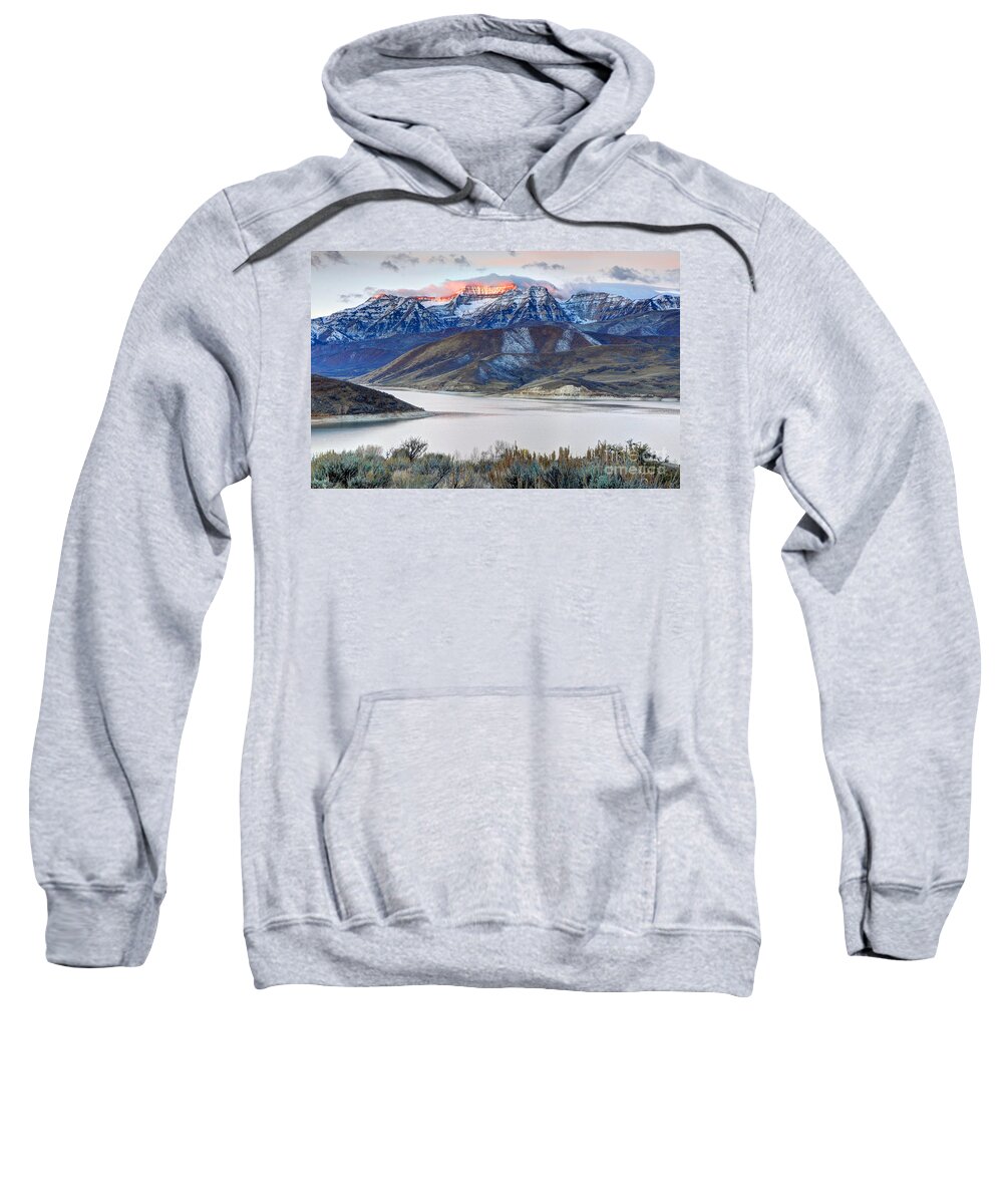 Mount Timpanogos Sweatshirt featuring the photograph Mt. Timpanogos Winter Sunrise by Gary Whitton