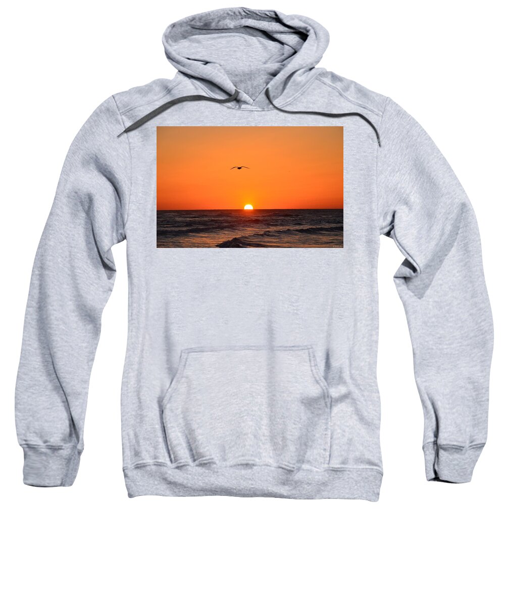 Navarre Beach Sweatshirt featuring the photograph Navarre Beach Sunrise Waves and Bird by Jeff at JSJ Photography