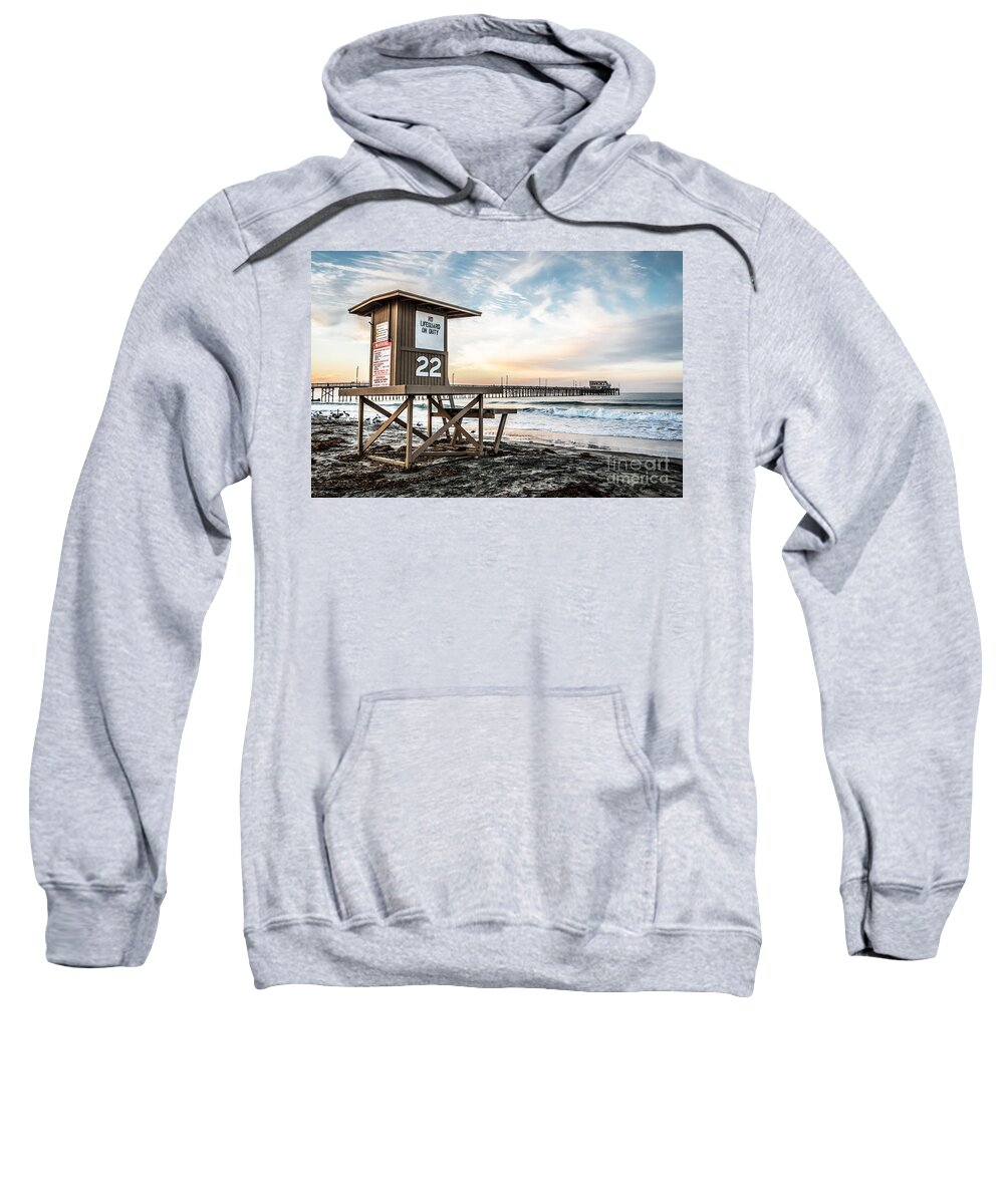 America Sweatshirt featuring the photograph Newport Beach Pier and Lifeguard Tower 22 Photo by Paul Velgos