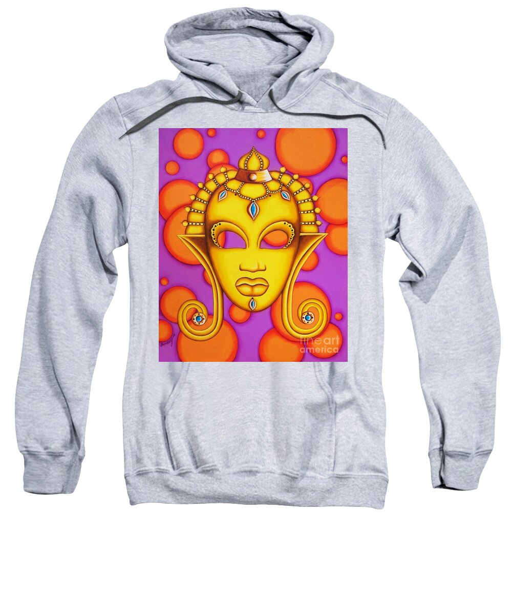 African Mask Sweatshirt featuring the painting Nubian Modern Mask Gold by Joseph Sonday