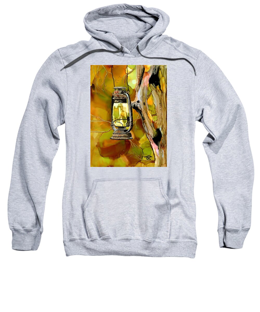 Lantern Sweatshirt featuring the painting Old Lantern in Camo by Tammy Crawford