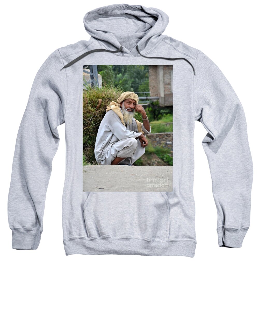 Old Man Sweatshirt featuring the photograph Old man carrying fodder Swat Valley KPK Pakistan by Imran Ahmed