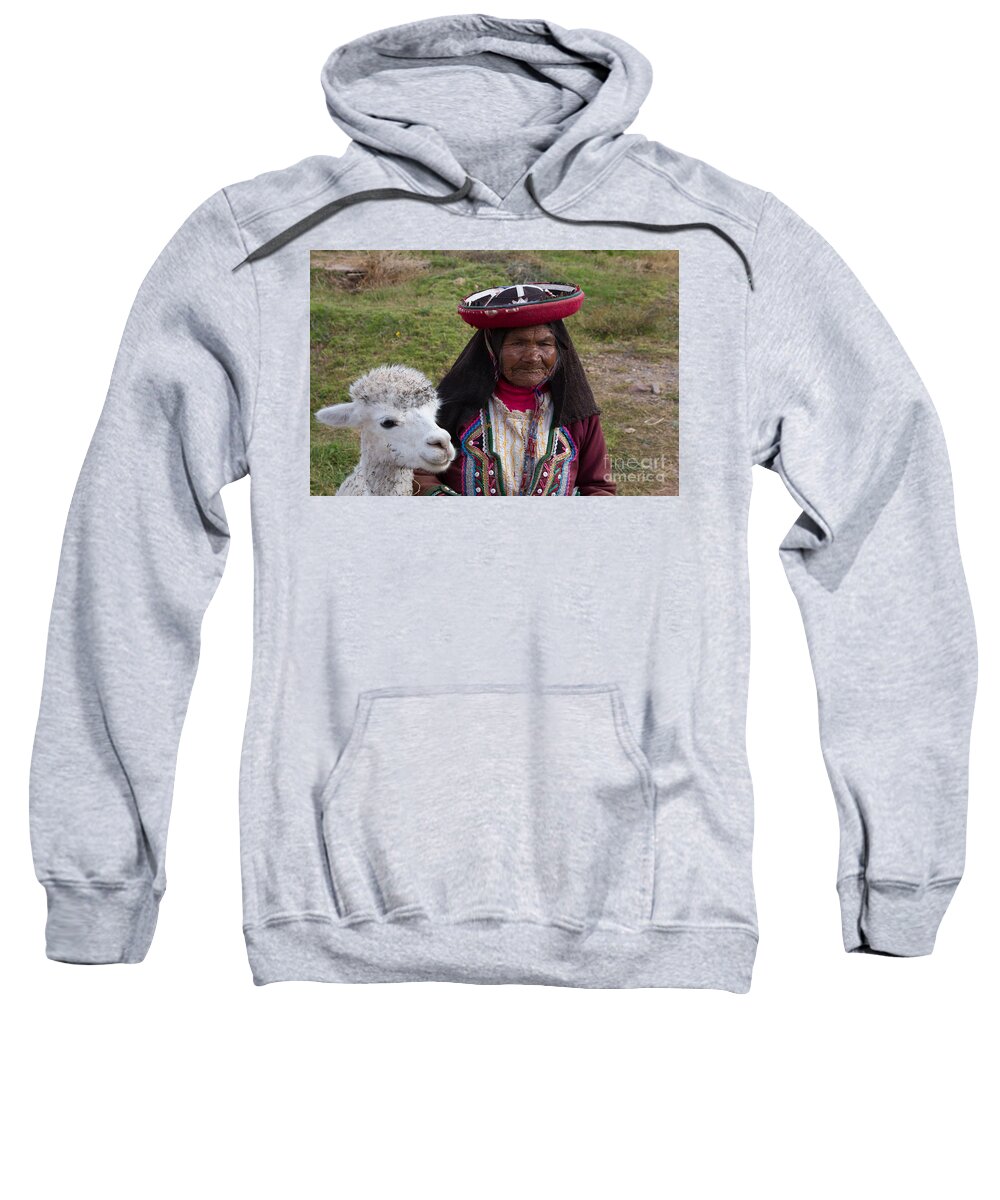 Cusco Sweatshirt featuring the photograph Old woman and Alpaca by Dan Hartford