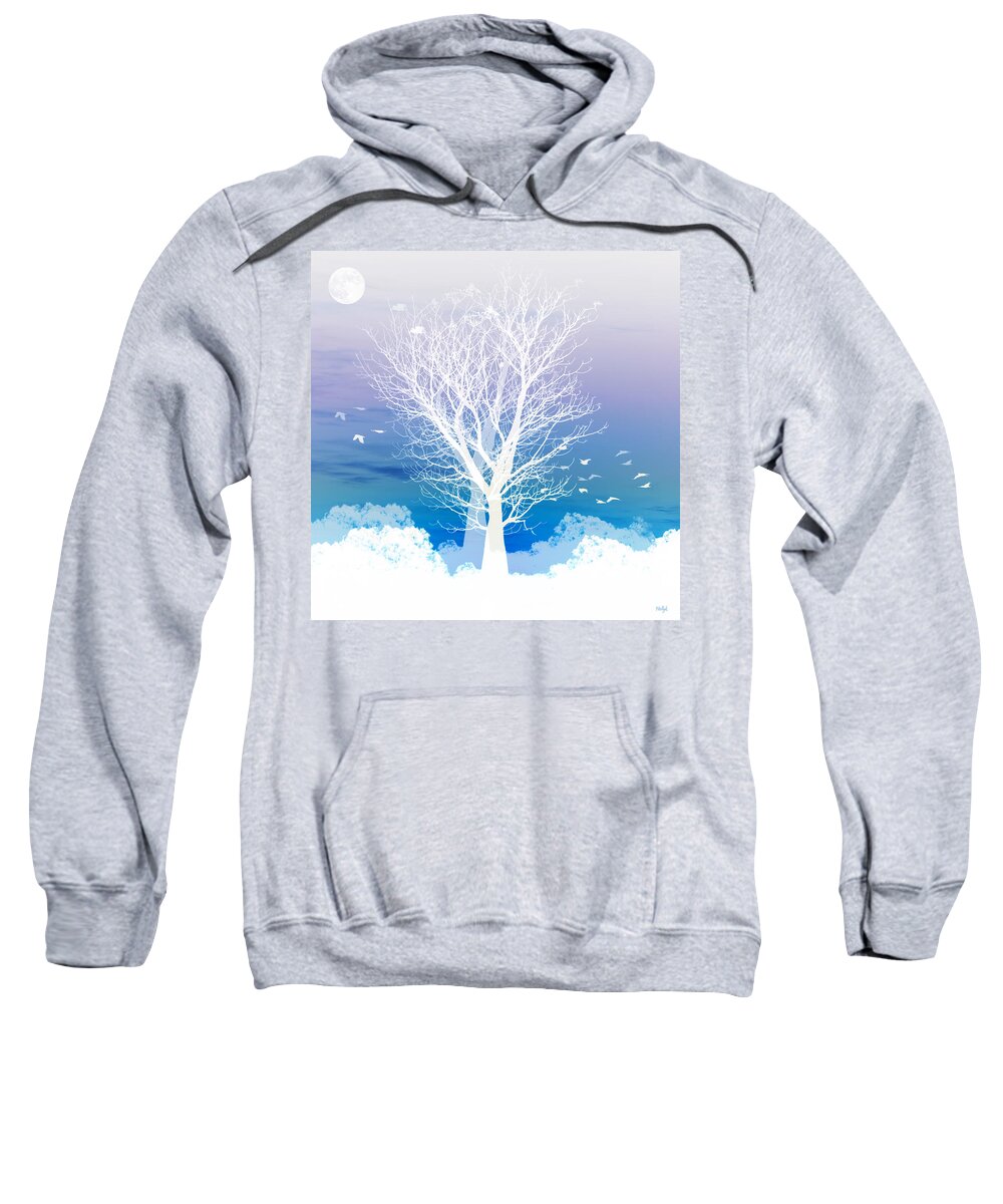 Tree Blue Moon Purple Birds Flying Square Boab Negative Abstract Landscapes Fantasy Sweatshirt featuring the photograph Once upon a moon lit night... by Holly Kempe