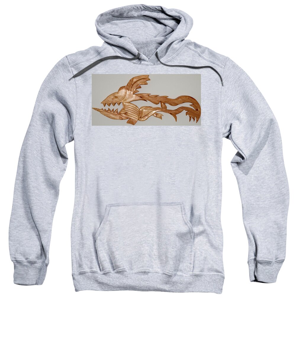 Extinct Fish Sweatshirt featuring the sculpture One Hungry Fish by Robert Margetts