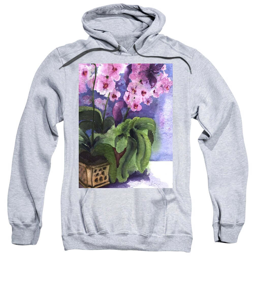 Orchids Sweatshirt featuring the painting Orchids in the Window by Maria Hunt