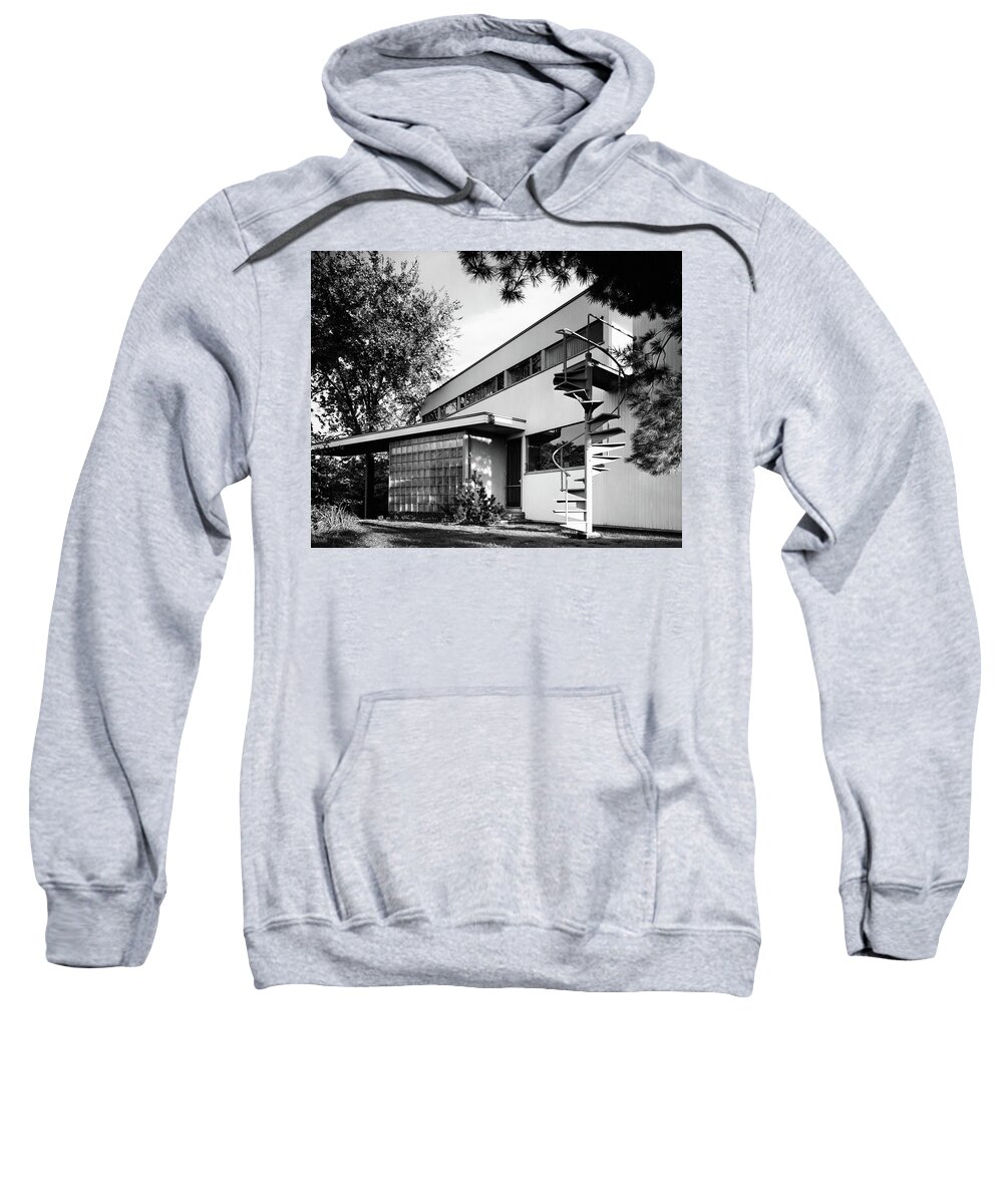 Home Sweatshirt featuring the photograph Outdoor Spiral Staircase To The Roof-deck Of Mr by Robert M. Damora